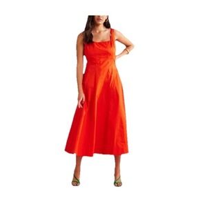 Boden Blood Orange Sleeveless Panelled Cotton Midi‎ Dress Womens Sz 14R